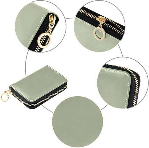 Miniatura 6 de Small RFID Credit Card Holder Wallet with Zipper, Leather Wallet Case for Women Light Green Background