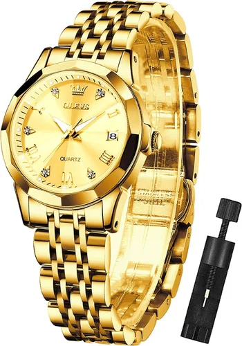Miniatura 12 de OLEVS - Reloj de mujer de moda, reloj de vestir con diamantes, para mujer, analógico, de cuarzo, acero inoxidable, impermeable, luminoso, con fecha