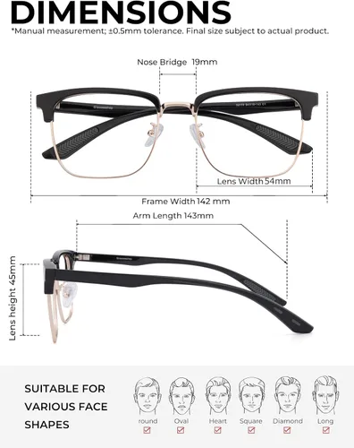 Miniatura 6 de ZanyLen Blue Light Glasses Men Rectangle Large Browline Computer Gaming Glasses