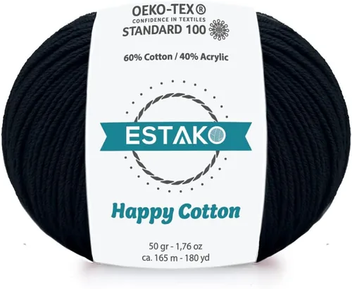 Miniatura 60 de Estako Happy Cotton, 1,76 oz (50 g) / 180 yardas (165 m) de lana 60 % algodón y 40 % acrílico, suave, fina/deportiva (2) para crochet y tejer