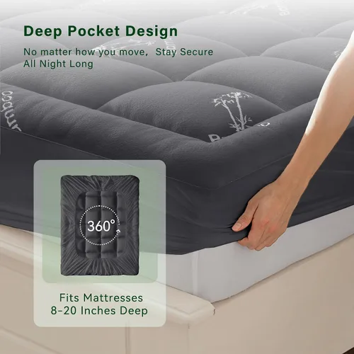 Miniatura 6 de Anluoer Cubrecolchón de espuma viscoelástica tamaño Queen para dolor de espalda, cubrecolchón tipo almohada de rayón derivado de bambú para personas