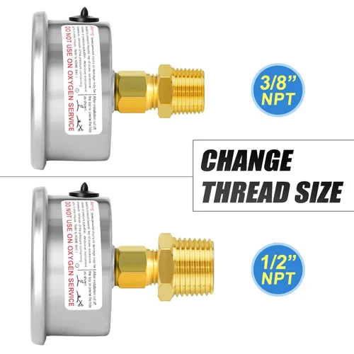 Miniatura 3 de MEANLIN MEASURE 1/4" NPT 0-35psi Manómetro de presión, 2" Dial Filtro de piscina lleno de glicerina, carcasa de acero inoxidable 304, montaje