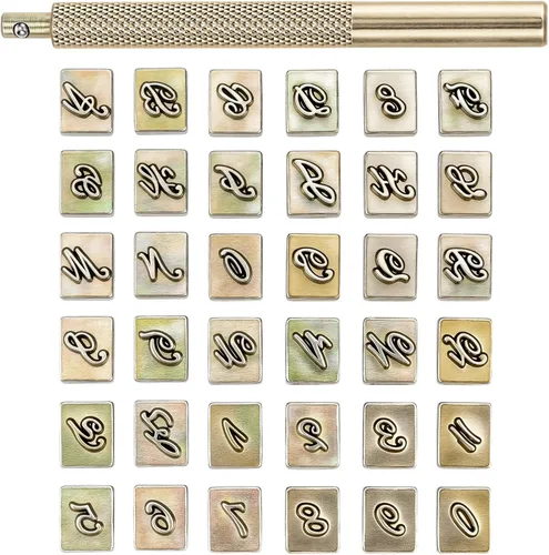 Miniatura 9 de Yoption Juego de 27 herramientas de estampado de carrocería de cuero, 26 sellos del alfabeto, herramienta de perforación de acero de 0.236 in+1