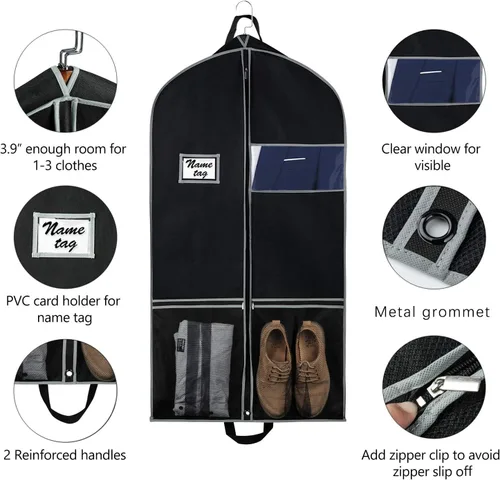 Miniatura 4 de Zilink Bolsa para trajes de 43 pulgadas Bolsas para trajes de viaje con bolsillos Funda transpirable para vestidos y trajes para almacenamiento