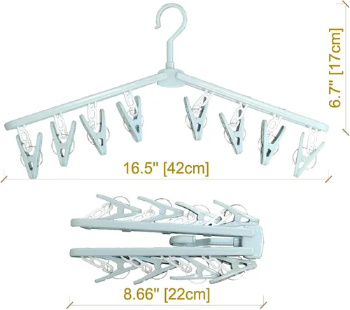 Miniatura 8 de Perchas plegables de viaje para camisas, calcetines y ropa con clips, pantalones cortos de plástico plegables, faldas y pantalones, perchas
