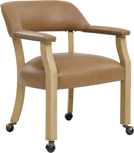 Miniatura 13 de Steve Silver Furniture - Silla de comedor con brazo de torneo con ruedas, tapizada con ribete de clavos, para sala de estar, comedor, cuero vegano