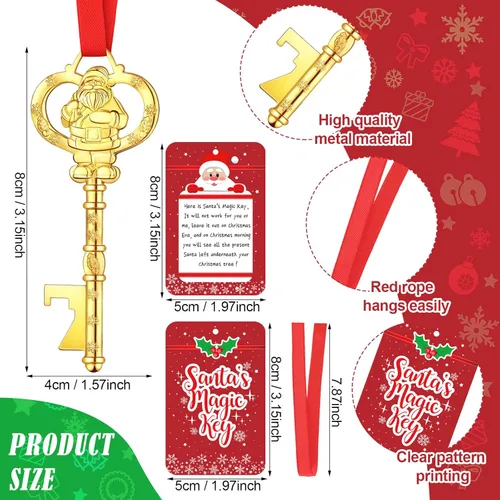 Miniatura 2 de Llave de Papá Noel de Navidad para casas sin chimenea, llave de metal, adorno colgante de árbol de Navidad con tarjeta para decoración de casas
