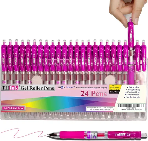 Miniatura 14 de [24 Bolígrafos - Tinta Azul] Bolígrafos de Gel Retráctiles Think2. (24 Azul) Punta Fina (0.5mm) Bolígrafos Tipo Roller con Agarre Cómodo.