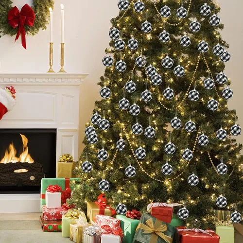 Miniatura 6 de 12 bolas de Navidad de búfalo a cuadros de 2.4 pulgadas/2.362 in, adornos colgantes de Navidad, adornos decorativos para colgar el árbol de Navidad