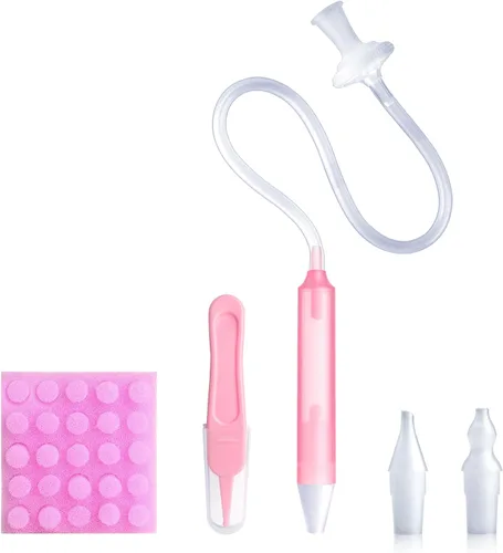 Miniatura 10 de Aspirador nasal para bebé, alivio de la congestión nasal con 25 filtros de higiene, 2 puntas de silicona con pinzas de limpieza nasal, color verde