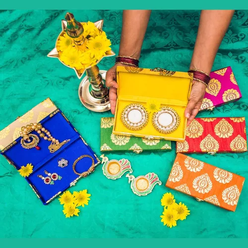 Miniatura 3 de LOVENSPIRE Caja organizadora de viaje de brocado, 4 unidades, cajas de regalo para bodas indias musulmanas paquistaníes punjabi, recuerdo de Nikah