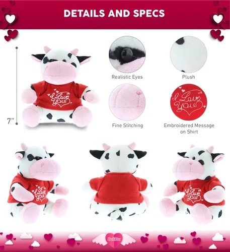 Miniatura 2 de DolliBu Vaca de peluche con texto en inglés "I Love You", bonito animal de peluche con camisa roja y nombre, regalo personalizado para el día de San