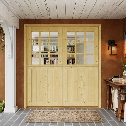 Miniatura 23 de Tablero de Puerta Holandesa para Interior y Exterior, 36" x 80", Universal 4 Lite Vidrio Templado Transparente Puerta Individual Dividida, Puerta