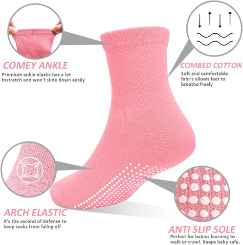 Miniatura 2 de Tphon Calcetines Antideslizantes para Niñas Pequeñas Calcetines Antideslizantes para Bebés con Agarres para Niños y Niñas 12 Pares para Niños de 0-7