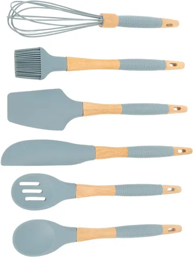Miniatura 9 de Juego de utensilios de silicona de 6 piezas con mango de madera, kit de utensilios de cocina de cocina, accesorios de cocina duraderos antiarañazos