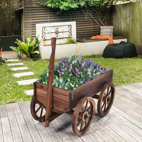 Miniatura 8 de LDAILY Moccha - Carro de madera con 4 ruedas para maceta de flores y flores, para el hogar, jardín, interior y exterior