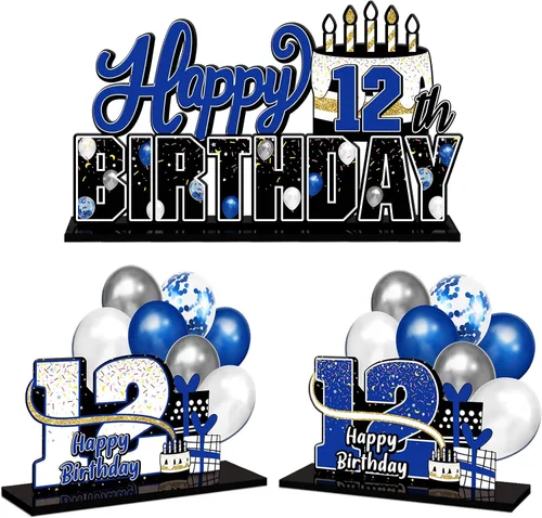 Miniatura 100 de LINGTEER Feliz 10º Cumpleaños Juego de Centros de Mesa de Acrílico Azul para Mesa - Brindemos por Diez Años Decoraciones de Regalo de Fiesta de 10º