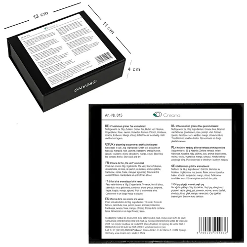 Miniatura 5 de Creano Juego de 6 flores de té verde en elegante caja magnética con relieve plateado