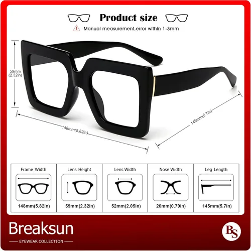 Miniatura 6 de Gafas de luz azul extragrandes para mujer, moda, gafas de computadora de lente cuadrada gruesa, sin receta, gafas negras, A1 negro