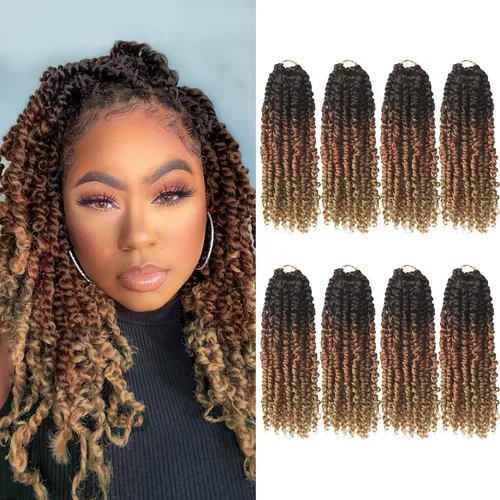 Miniatura 96 de Bileaf Cabello de Ganchillo Passion Twist Pre-retorcido de 10 Pulgadas, 8 Paquetes de Ganchillo Passion Twist, Cabello Corto Passion Twist