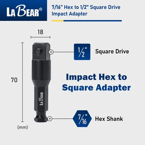 Miniatura 2 de LABEAR - Adaptador de enchufe de impacto de vástago hexagonal de cambio rápido de 7/16 pulgadas a macho cuadrado de 1/2 pulgada, convertidor