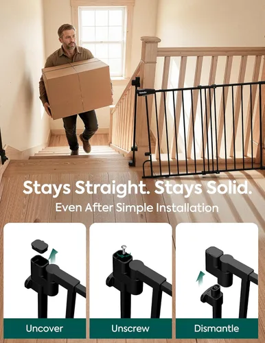 Miniatura 4 de Babelio Puerta de bebé extraíble y sin barra inferior, 29-43 pulgadas, 36 pulgadas de alto (requiere taladro), puerta de seguridad de cierre Negro