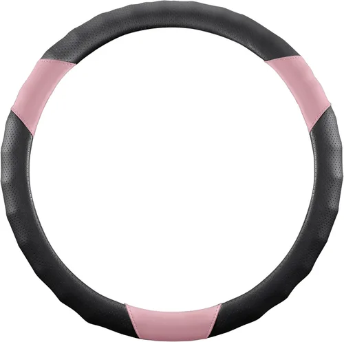 Miniatura 9 de Funda para volante, universal de 15 pulgadas, protector de volante de cuero sintético antideslizante, transpirable y compatible con calefacción