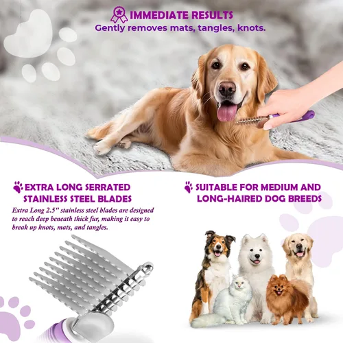 Miniatura 4 de GENPEPADO Peine Rastrillo Desmateador de Subpelo para Perros y Gatos con Cuchillas Largas de Seguridad de Acero Inoxidable de 2.5 Pulgadas