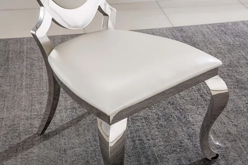 Miniatura 7 de Juego de 6 sillas de comedor modernas tapizadas de cuero con patas de acero inoxidable plateadas, sillas de cocina contemporáneas sin brazos