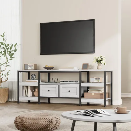 Miniatura 6 de Garvee Soporte industrial para TV con 2 cajones, centro de entretenimiento de 79 pulgadas, se adapta a televisores de hasta 85 pulgadas, consola