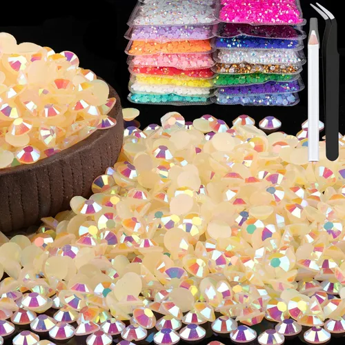Miniatura 10 de 15000 diamantes de imitación de resina de 0.079 pulgadas a granel, diamantes de imitación de gelatina redondos negros con parte trasera plana, gemas