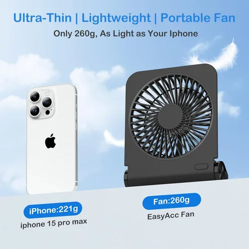 Miniatura 3 de EasyAcc Ventilador de escritorio pequeño, ventilador para cápsulas de sueño recargable, mini ventilador de escritorio silencioso de 2000 mAh
