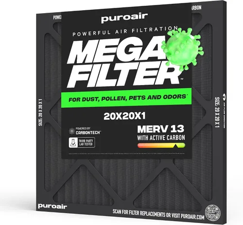 Miniatura 53 de PuroAir Filtro Mega - Filtro de aire de 12x12x1 MERV 13 para el hogar con carbón activado - Filtros alérgenos, caspa de mascotas, humo, polvo