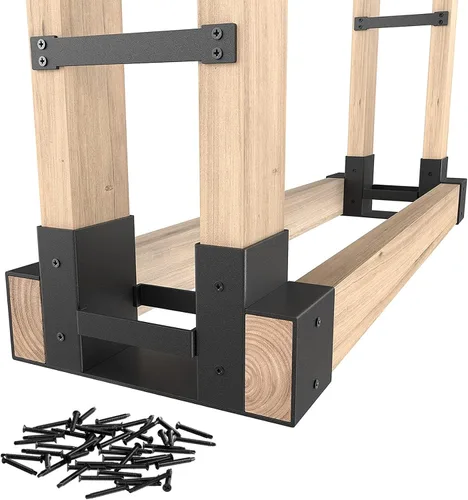 Mr IRONSTONE Estante de leña para exteriores e interiores, kit de soportes de leña ajustable a cualquier longitud, estantes de almacenamiento de
