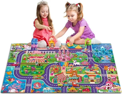 Miniatura 7 de Oriate Tapete de Sueños para Niños Tapete de Juego de Actividades de Juguete de Ciudad Moderna, Alfombra de Mapa de Juego de Interacción Padre-Hijo