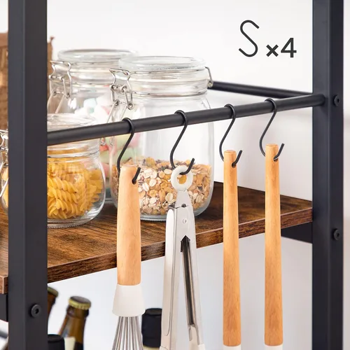 Miniatura 5 de HOOBRO Isla de cocina con estante para vino, contador industrial de isla con ganchos y rieles protectores, estante de cocina de 3 niveles