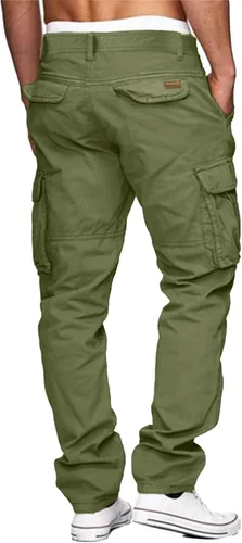 Miniatura 2 de LVCBL Pantalones cargo para hombre, de algodón, ajuste relajado, con múltiples bolsillos para hombre