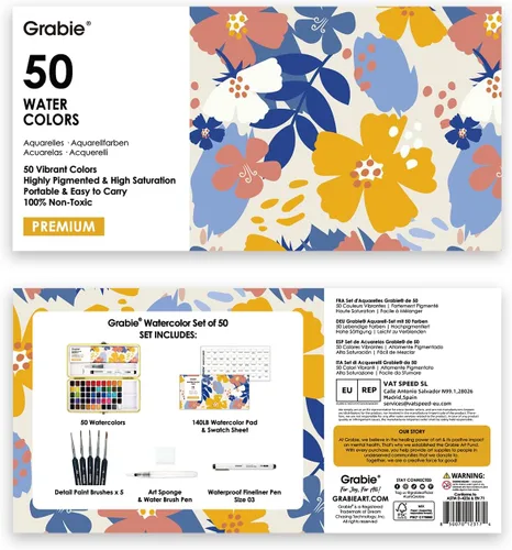 Miniatura 9 de Grabie Juego de Pintura de Acuarela Todo en Uno Premium de 50 Colores - Pincel de Pintura de Detalle Incluido, Pinturas de Acuarela, Juegos de 50