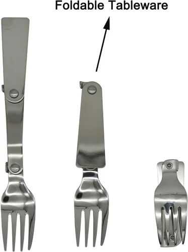 Miniatura 4 de Maydahui Tenedor de cuchara plegable portátil para acampar, 6 unidades, SUS 18/10 (304), tenedores de frutas plegables multifuncionales para viajes