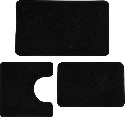 Miniatura 22 de Juego de alfombras de baño de lujo de 3 piezas con alfombra de inodoro en forma de U, fondo de goma antideslizante, microfibra gruesa, felpa suave