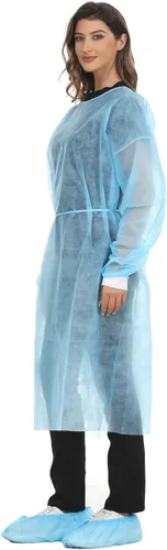 Miniatura 8 de Bata de aislamiento desechable de polipropileno, vestidos de laboratorio de punto, manga larga, paquete de 15