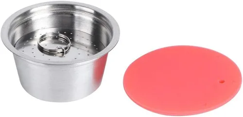 Miniatura 5 de Taza de cápsula de café recargable reutilizable de acero inoxidable de silicona con cubierta de polvo prensado apto para cafetera 1.4 fl oz (2#)