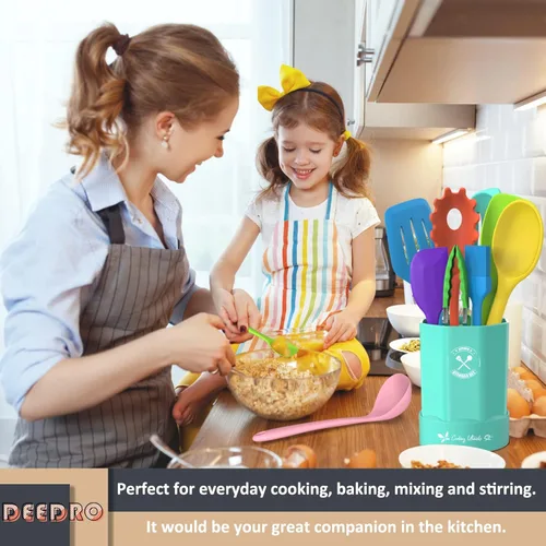 Miniatura 7 de Deedro - Juego de utensilios de cocina de silicona, 16 piezas de utensilios de cocina de silicona, resistentes al calor, con soporte, espátula