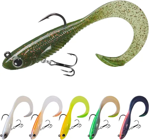 Miniatura 12 de TRUSCEND Duramax Pre-Rigged Fishing Lures with BKK Jig Hooks, 10X Tear-Resistant TPE Soft Swimbaits for Bass Striper Trout Crappie Walleye Grouper