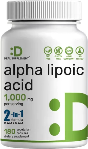 Ácido Alfa Lipoico 1,000mg, 180 Cápsulas Vegetarianas – 50/50 R-ALA y S-ALA para Máxima Biodisponibilidad – Suplemento Antioxidante – Soporte de