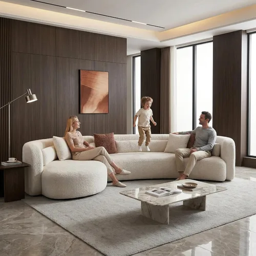 Miniatura 22 de SSC SATITUNCASA - Sofá modular curvo de 102.36 pulgadas, acogedor sofá Boucle para sala de estar, sofá de 4 plazas color crema con almohadas, sofá
