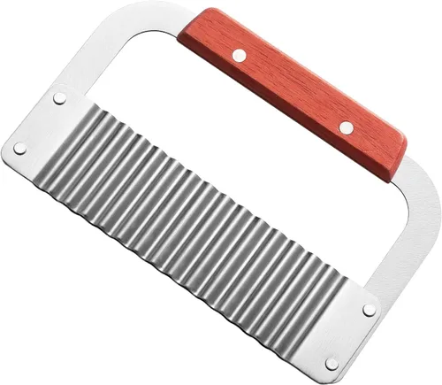 Cortador Ondulado de Acero Inoxidable Rebanador de Papas Resistente Herramientas de Corte Ondulado con Mango de Madera para Zanahorias y Verduras