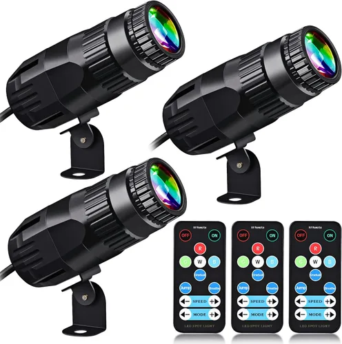 Tarpop 3 proyectores de discoteca con 3 espejos brillantes remotos Pinspot Light 15W RGBW LED Beam luz de escenario 4 en 1 iluminación de escenario