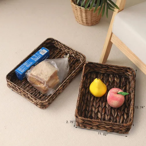 Miniatura 8 de Bandeja de servir tejida de jacinto de agua rectangular Bandejas de almacenamiento de mimbre tejidas a mano para café/desayuno/postre/fruta/pan