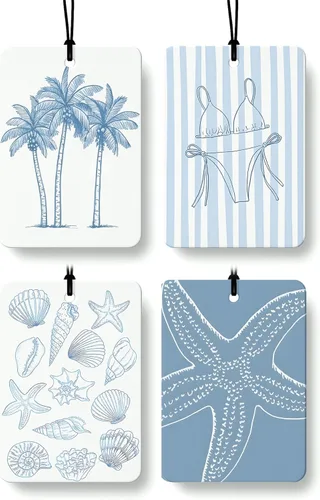 Miniatura 19 de Blue Coastal Beach Orange Car Air Freshener 4 Pcs, Summer Blue Bikini Starfish Palm Tree Round Hanging Air Freshener for Cars Closet Drawer Books